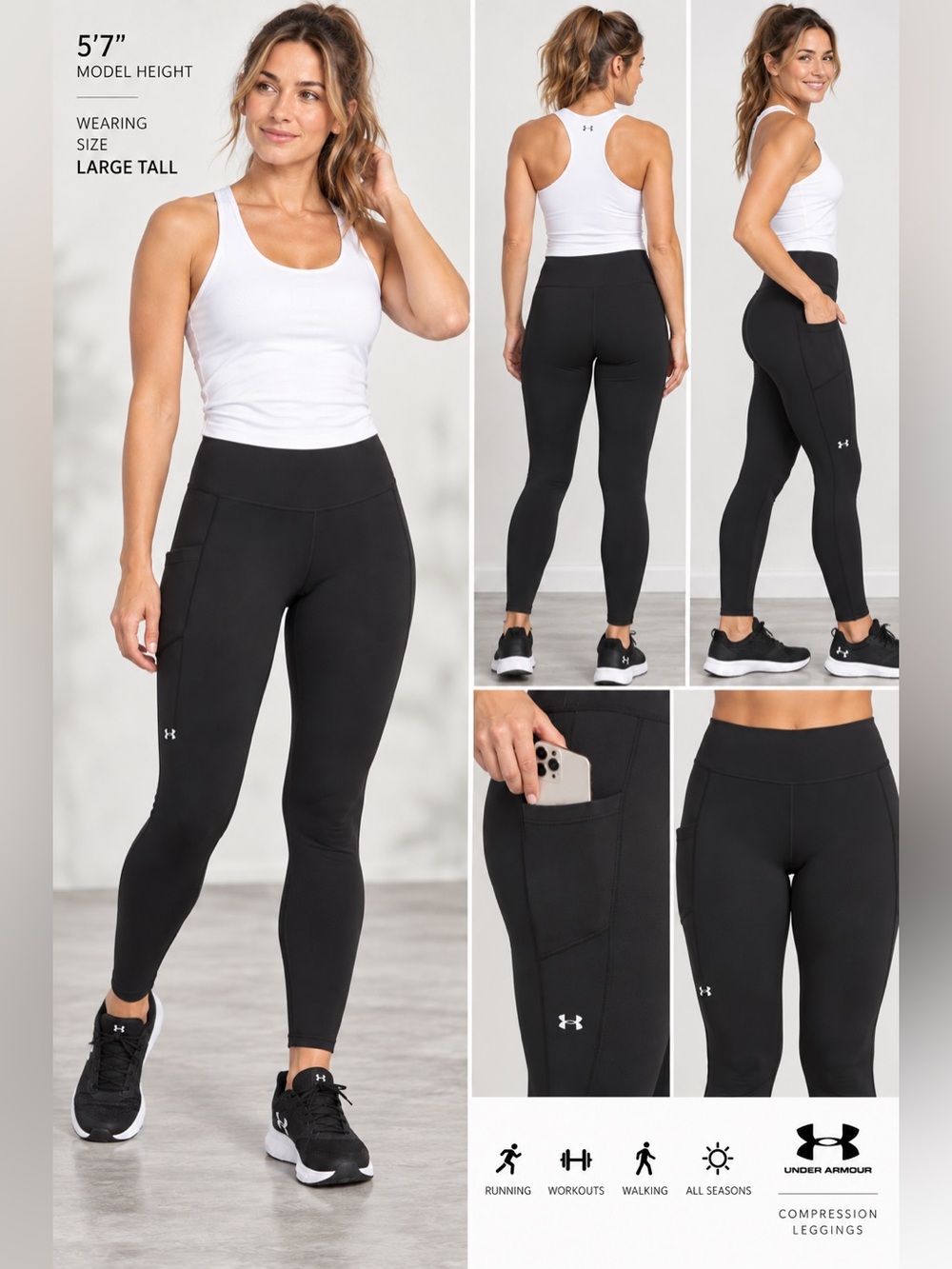 Under Armour Black Compression  Leggings Women Size Large (LGT - large tall)
